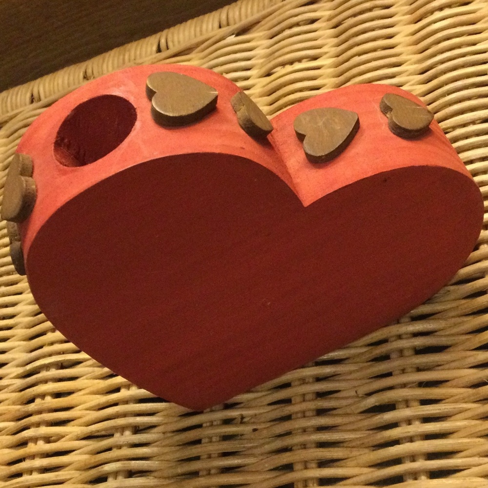 Vintage Red Wooden Heart Candlestick Valenetine’s Day Wedding Anniversary